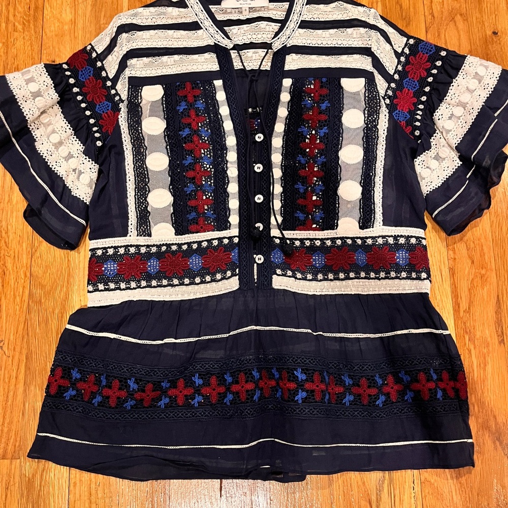 Sea New York Blue and White Bell Sleeve Blouse